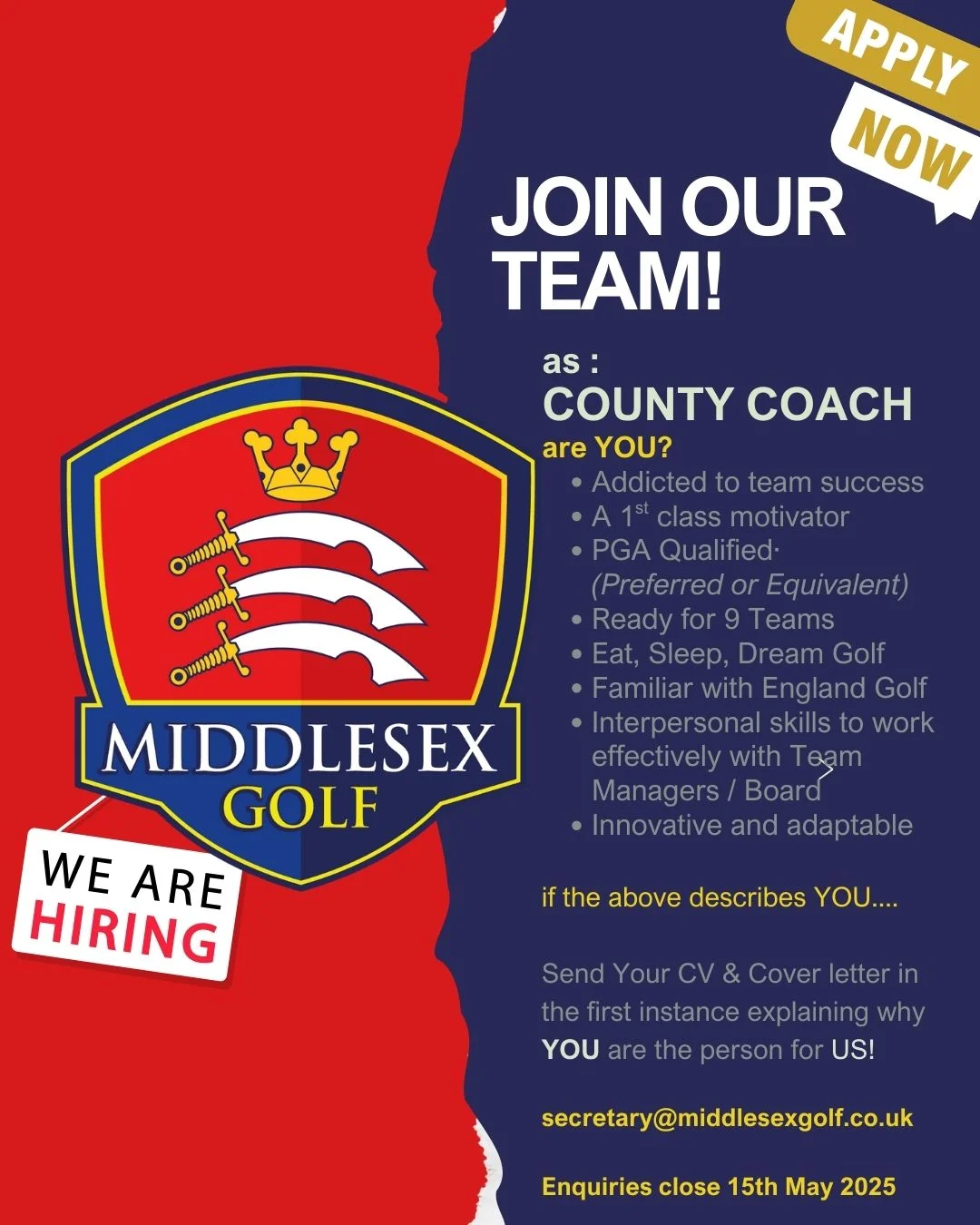 We are Hiring ! County Coach postion up for renewal